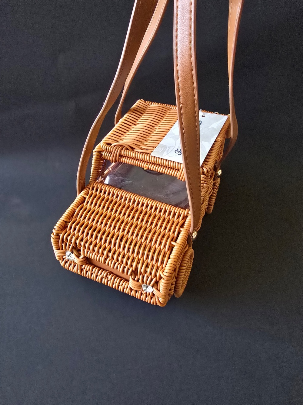 Tommy Bahama Woven Car Crossbody in Cognac Tan - Picture 2 of 5
